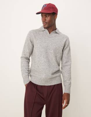 Selected Selected polo collar jumper in grey melange