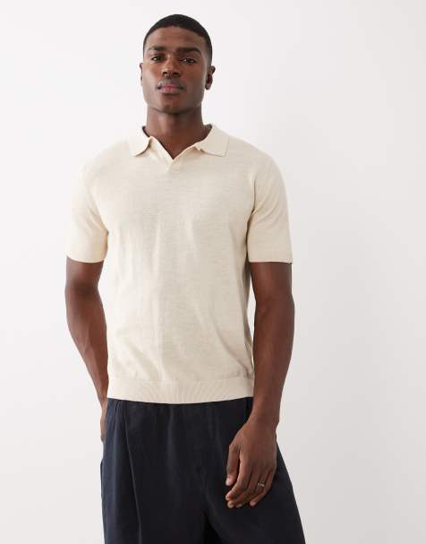 Selected - Polo color crema con abertura en el cuello de mezcla de lino - view 1