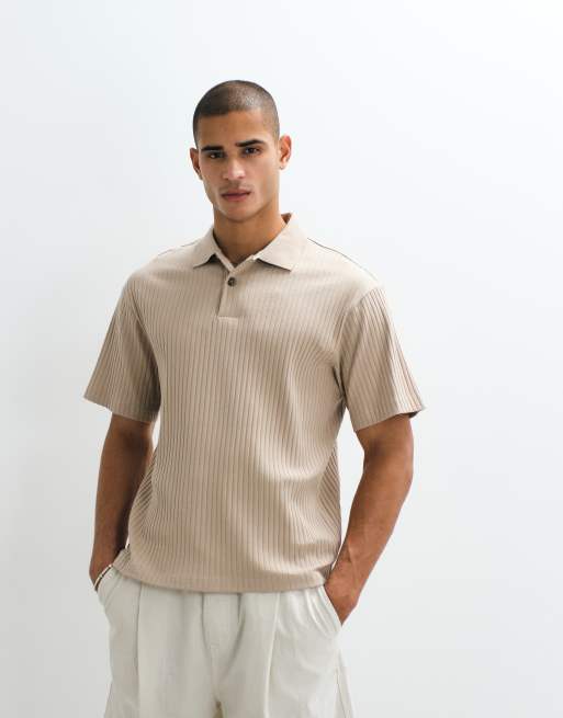 Selected - Polo d'ensemble côtelé - Beige, 2 de 5
