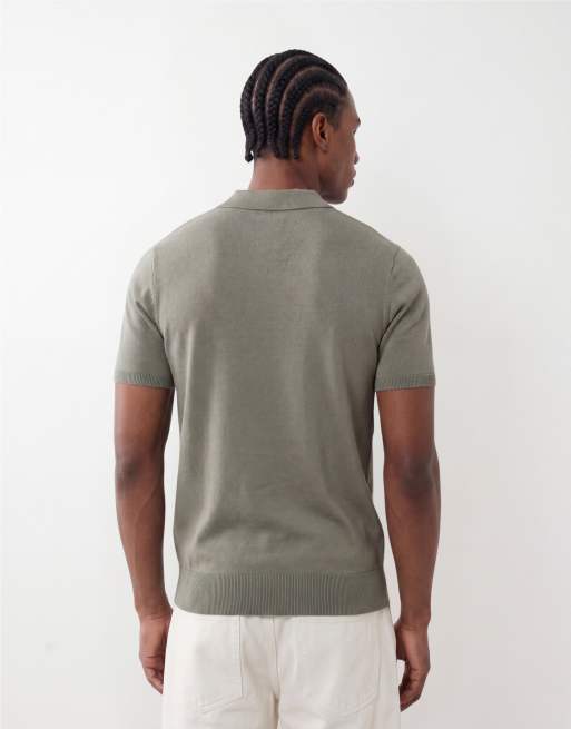 Selected - Polo en maille à col fendu - Vert sauge, 5 de 5