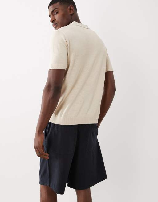 Selected - Polo in misto lino color crema con spacco sul collo, 4 di 5