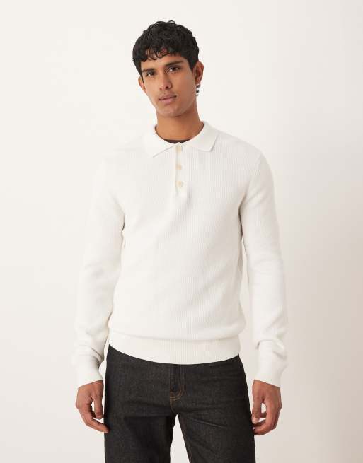 Selected polo knit jumper in cream