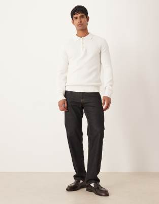 Selected Polo Knit Sweater In White