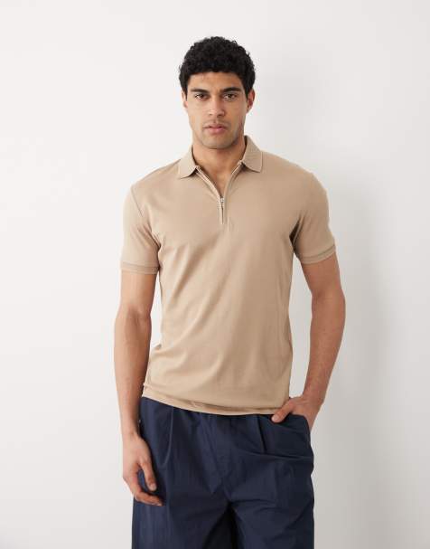 Selected - Polo met halve rits in beige - view 1
