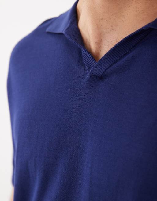 Selected - Polo met split in de hals in marineblauw, 4 van 5