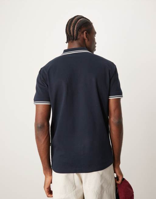 Selected polo shirt with revere collar in navy , 4 of 4