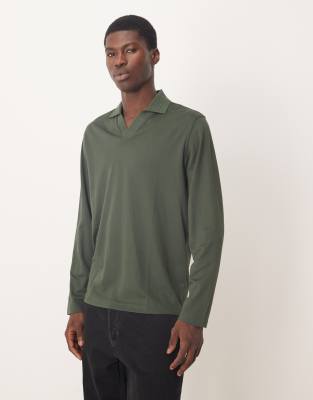 Selected Polo Shirt With Split Neck In Green