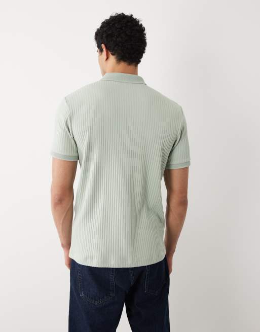 Selected - Polo verde chiaro a coste con zip corta, 5 di 5