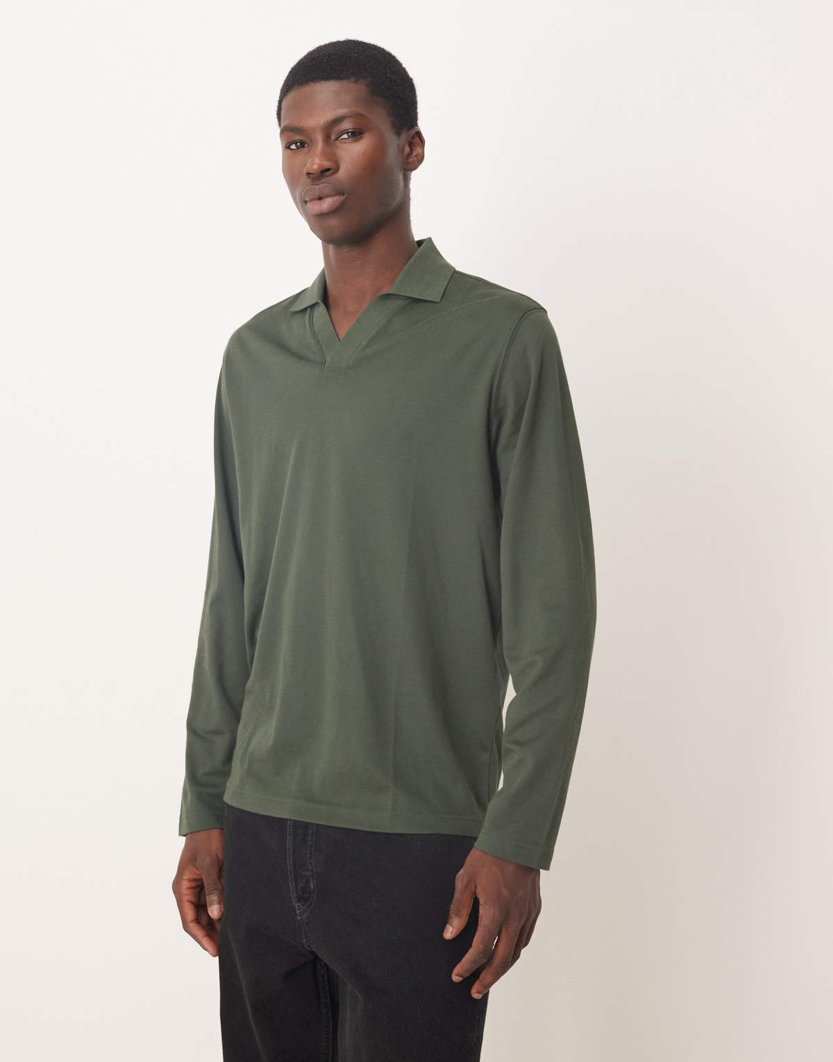 Selected polo with split neck in green