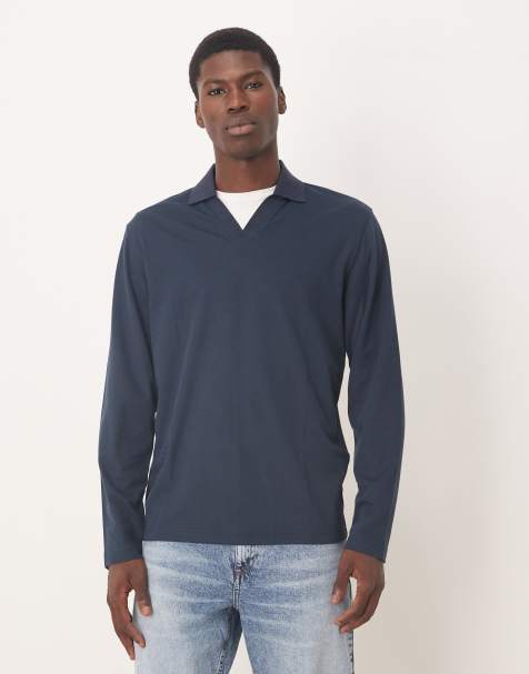 Selected polo with split neck in navy - view 1