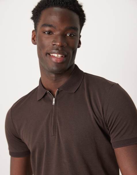 Selected - Poloshirt met korte rits in bruin - view 1