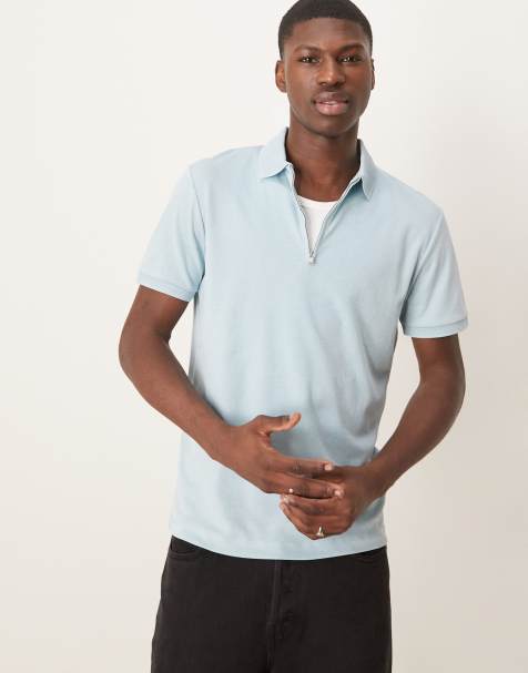 Selected - Poloshirt met ritssluiting in lichtblauw - view 1