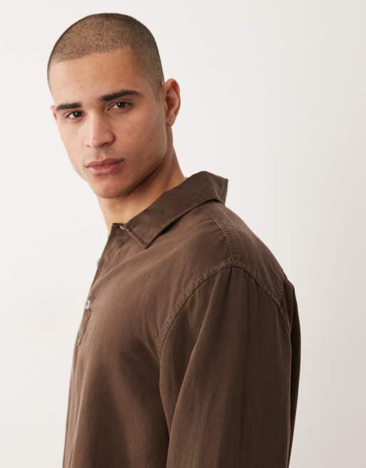 Selected - Poloshirt van linnenmix met lange mouwen in bruin, 4 van 5