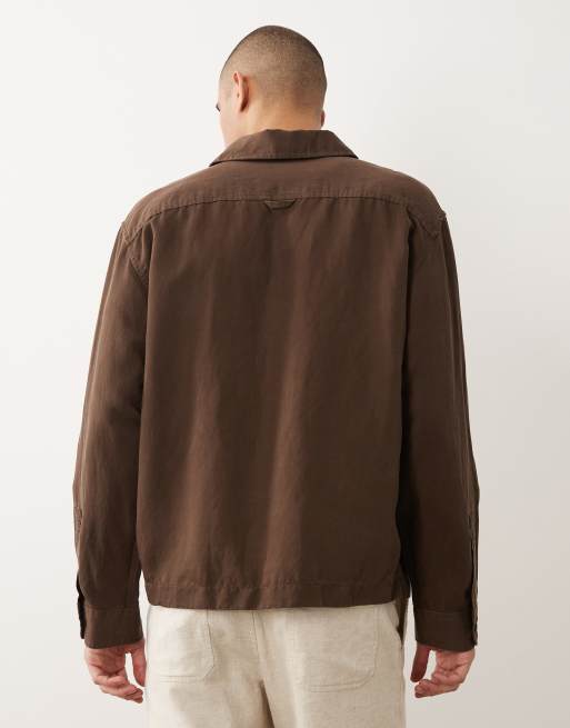 Selected - Poloshirt van linnenmix met lange mouwen in bruin, 5 van 5