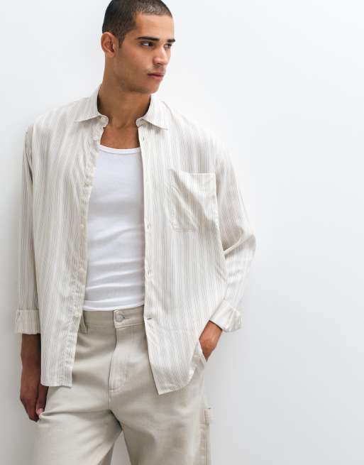 Selected poplin long sleeve shirt in yellow stripe, 3 of 5