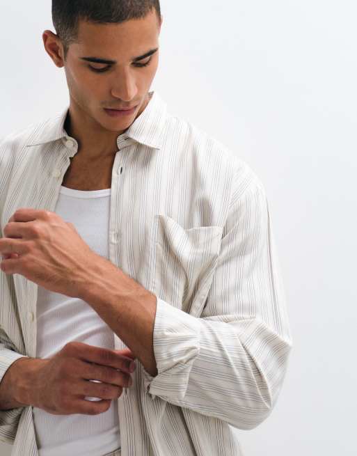 Selected poplin long sleeve shirt in yellow stripe, 4 of 5