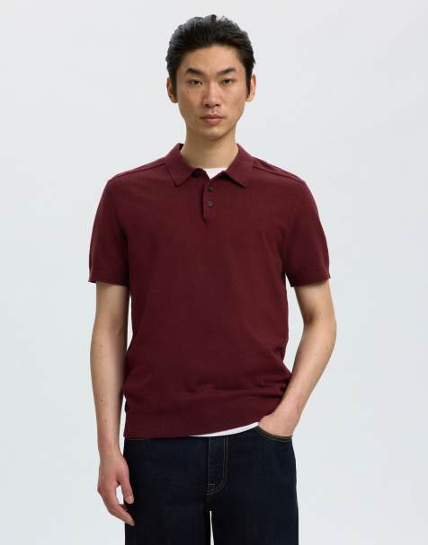Selected - Portvinsfarvet poloskjorte - view 1