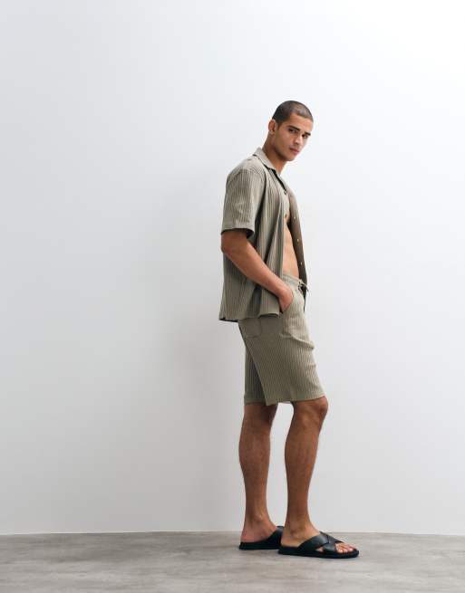 Selected – Prążkowane szorty w kolorze khaki, część zestawu, 4 z 5