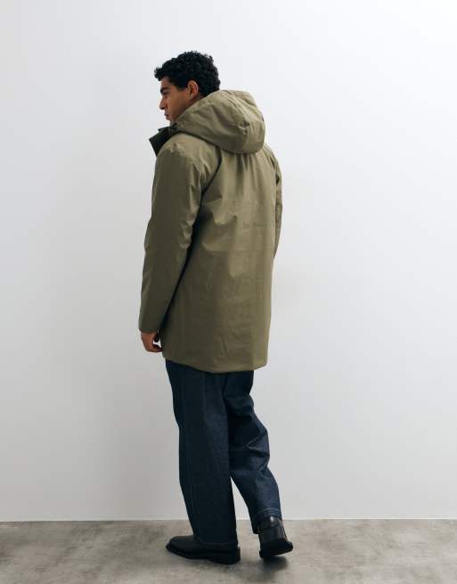Selected Primaloft waterproof long parka jacket in light green, 2 of 5