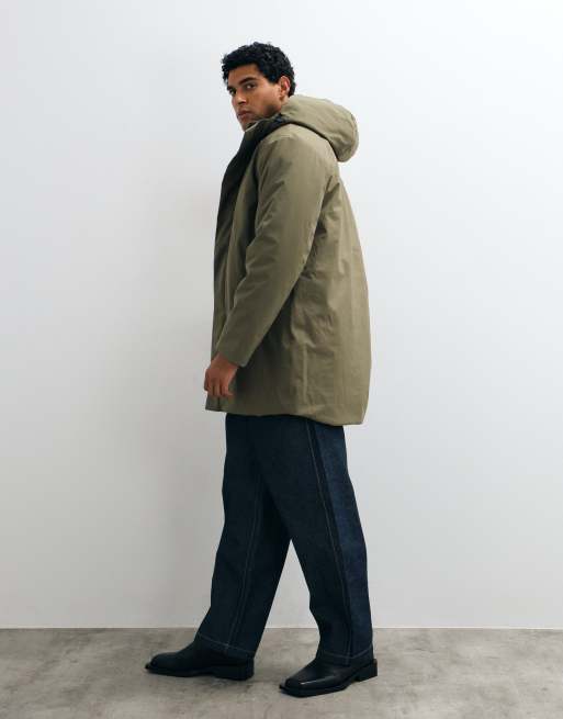 Selected Primaloft waterproof long parka jacket in light green, 3 of 5