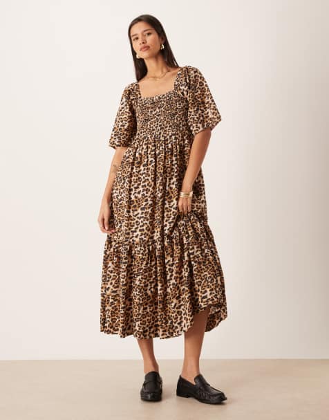 Selected puff sleeve dress in leopard print - view 1