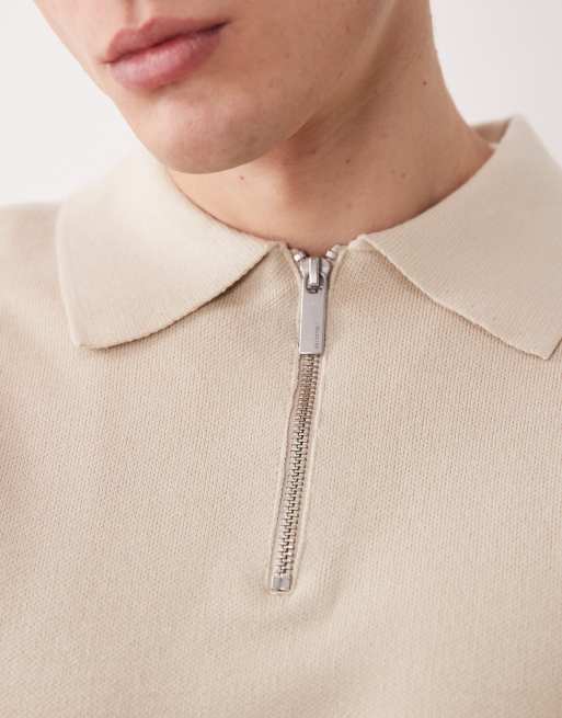Selected - Pull à col polo zippé - Crème, 5 de 5