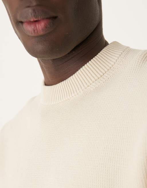 Selected - Pull en maille 100 % coton à col ras de cou - Crème , 3 de 4