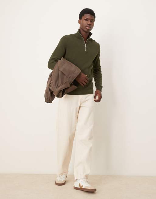 Pull Homme SELECTED - Col Montant Avec Demi-fermeture éclair - 100% Laine Mérinos - Classique Et Chaud