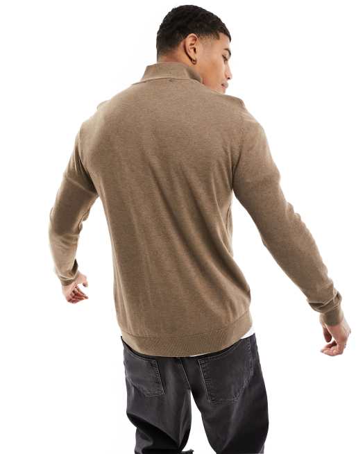 Selected - Pull en maille à col montant zippé - Marron, 4 de 4