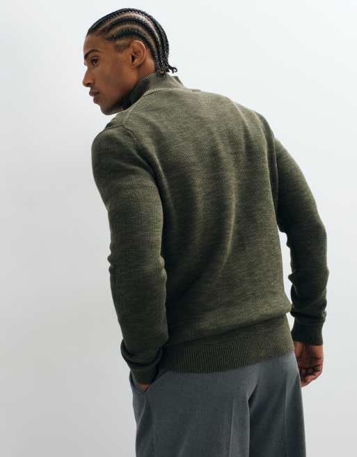 Selected pull en maille côtelée à double zip kaki, 4 de 5