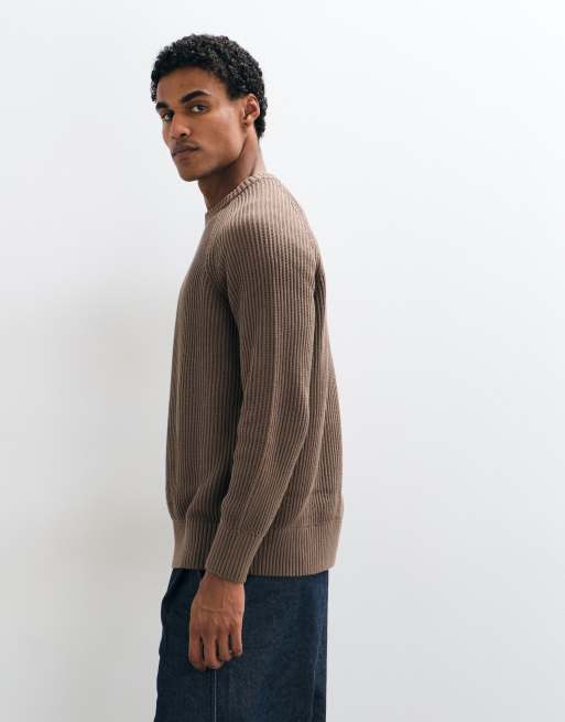 Selected pull en maille côtelée pêcheur marron, 4 de 5