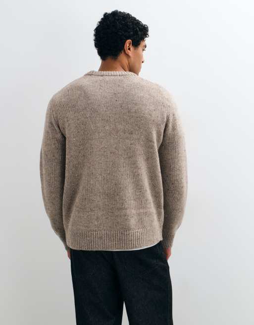 Selected pull en maille texturée en mélange de laine beige moucheté, 2 de 5