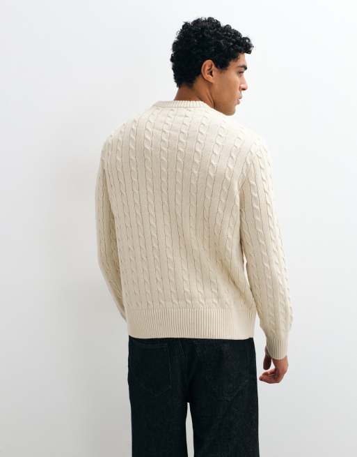 Selected pull en maille torsadée crème, 2 de 5