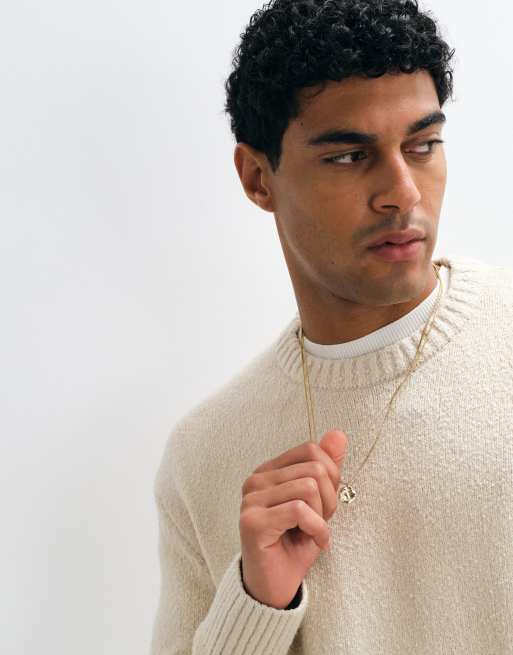 Selected - Pull ras de cou en maille texturée - Crème, 3 de 5