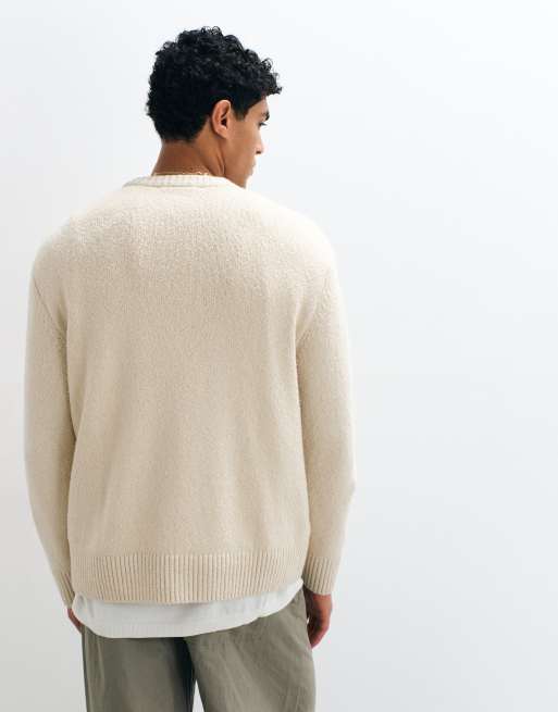 Selected - Pull ras de cou en maille texturée - Crème, 5 de 5