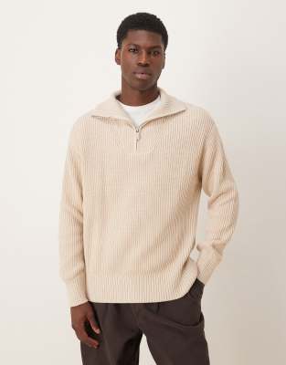 Pullover in Cremeweiß mit kurzem Reißverschluss Weiß M