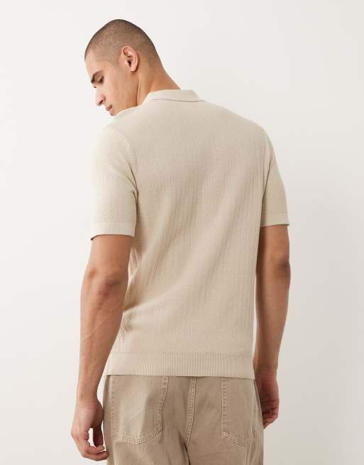 Selected quarter zip polo shirt in beige, 5 of 5