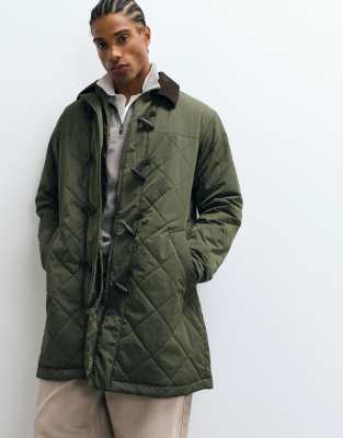 Selected Quilted Duffel Coat With Contrast Collar In Green