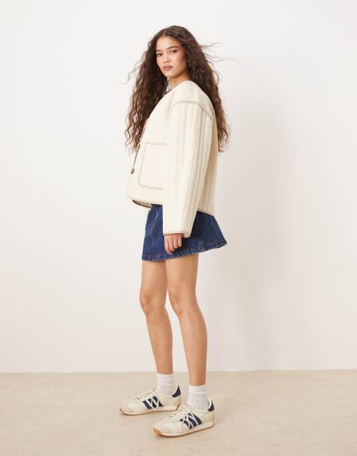 Selected quilted jacket in cream with pockets, 2 of 4