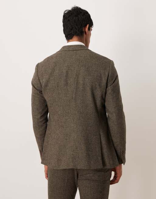 Selected Reed brushed wool blend blazer in brown, 3 of 5