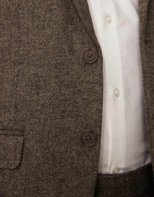 Selected Reed brushed wool blend blazer in brown, 5 of 5