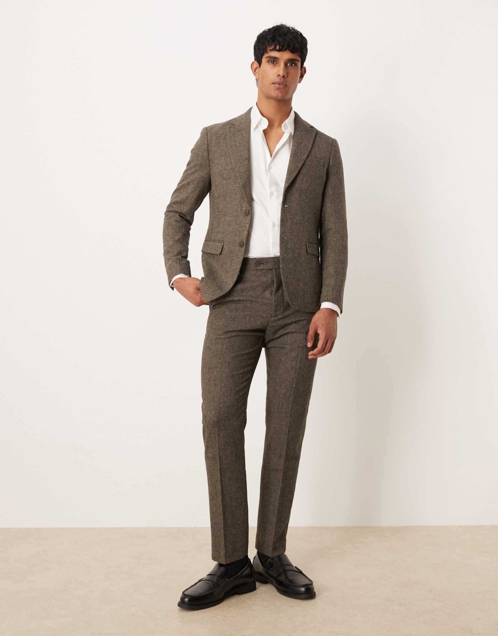 Брюки из отборной тростниковой полушерстяной ткани коричневого цвета