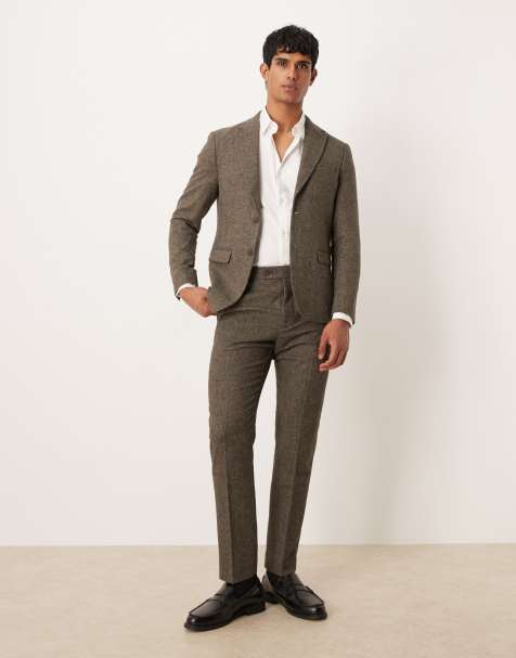 Selected Reed brushed wool blend trouser in brown - view 1