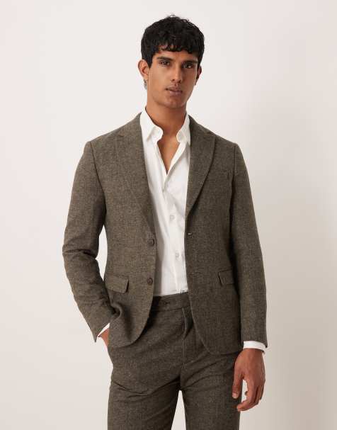 Selected - Reed - Geborstelde wolmix blazer in bruin - view 1