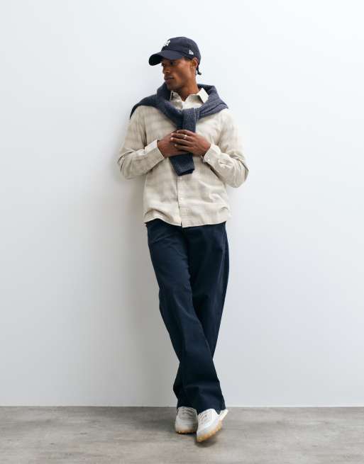 Selected regular fit corduroy shirt in cream check, 2 of 5