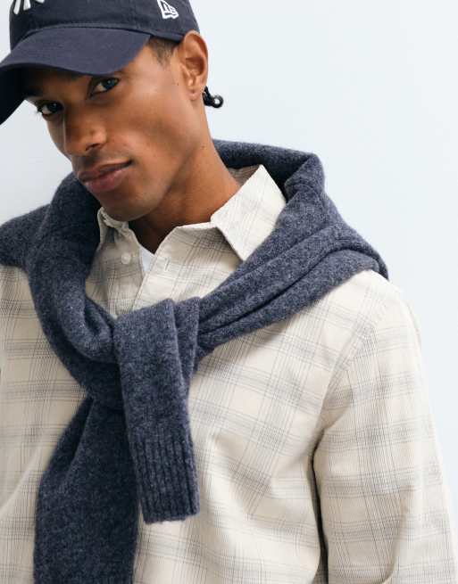 Selected regular fit corduroy shirt in cream check, 3 of 5