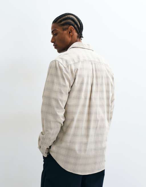 Selected regular fit corduroy shirt in cream check, 4 of 5
