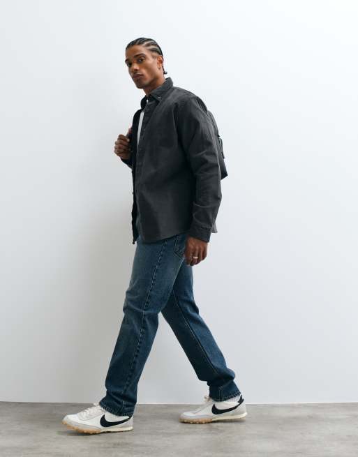 Selected regular fit corduroy shirt with buttonned collar in dark grey, 4 of 5