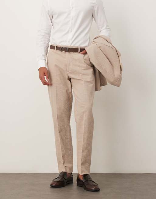 Selected regular fit seersucker pants in beige - part of a set  