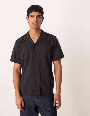 Selected Regular Fit Short Sleeved Printed Shirt In Black